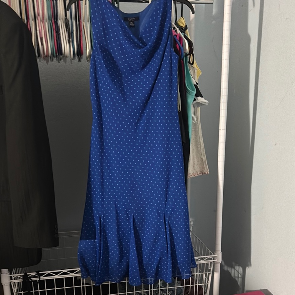 Chaps Blue Polka Dot Midi Dress